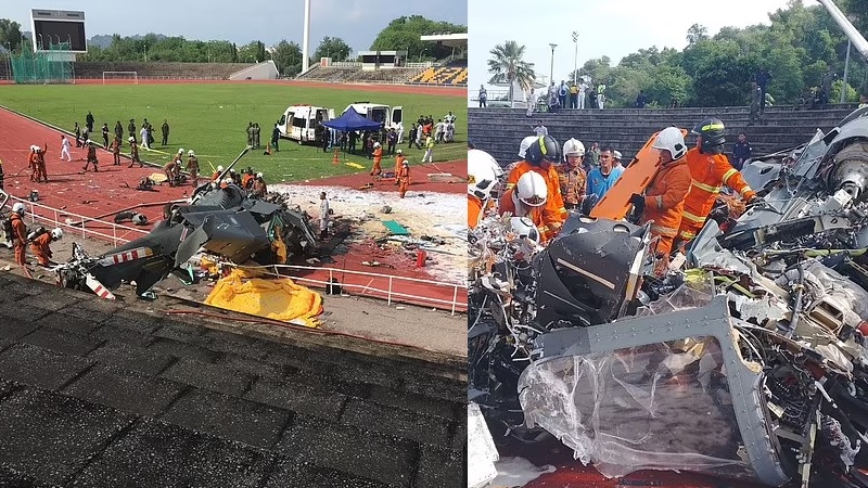 Два вертолёта столкнулись над стадионом, погибли люди