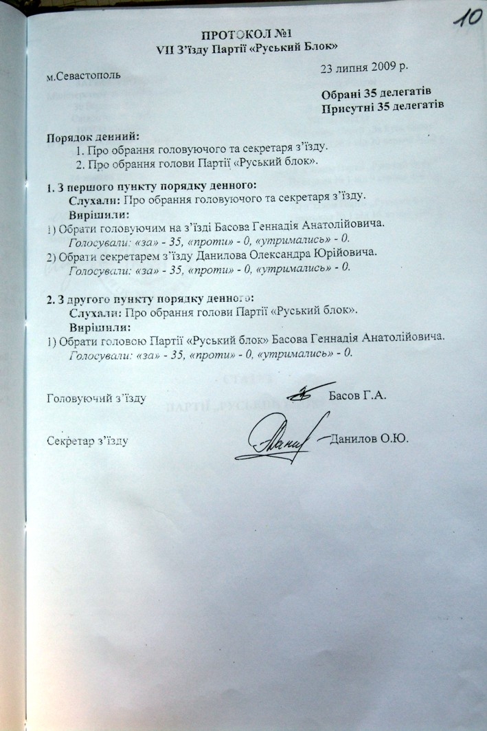 Протокол съезда партии образец
