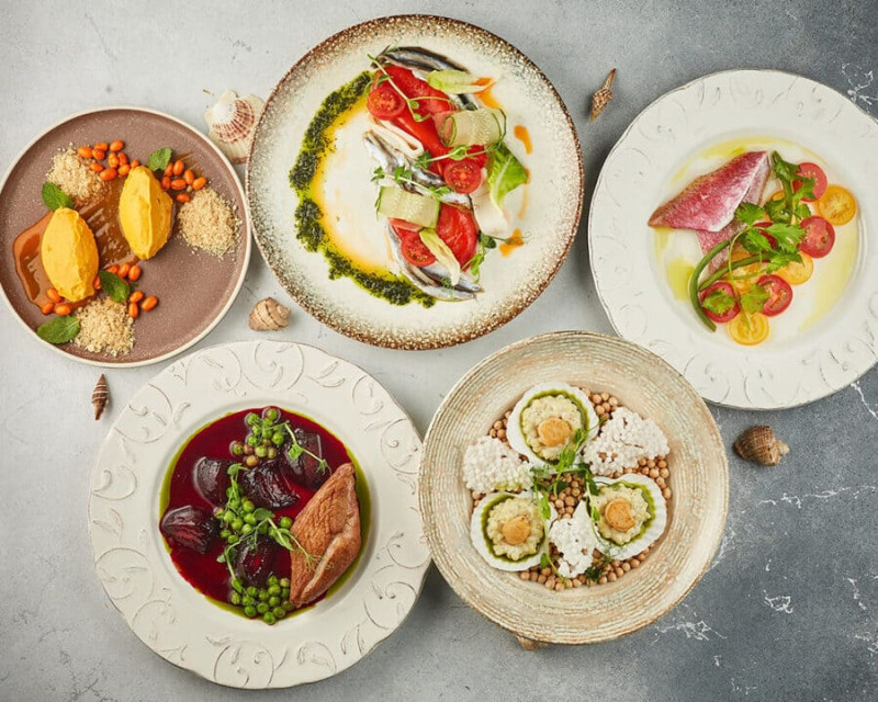 Севиче салат гребешки утка чизкейк