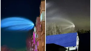 Жители севера России сняли в ночном небе объект с ярко-голубым шлейфом
