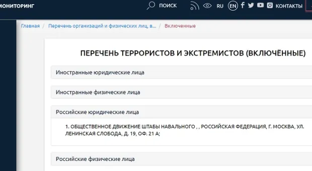 Штабы Навального внесены в список экстремистов и террористов