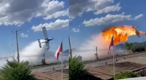 На видео попало крушение пожарного самолёта