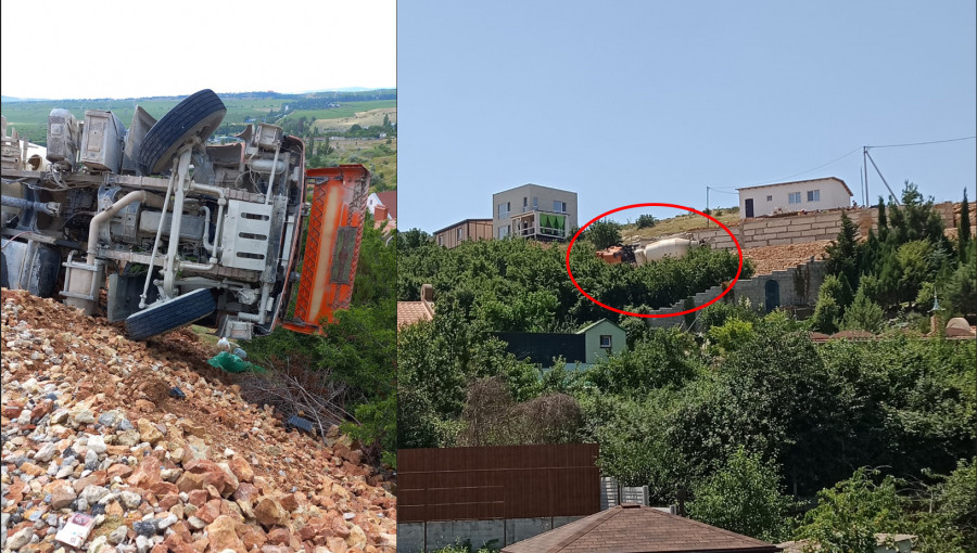 ForPost - Новости : Сколько еще будет висеть над обрывом в Балаклаве опрокинувшаяся бетономешалка