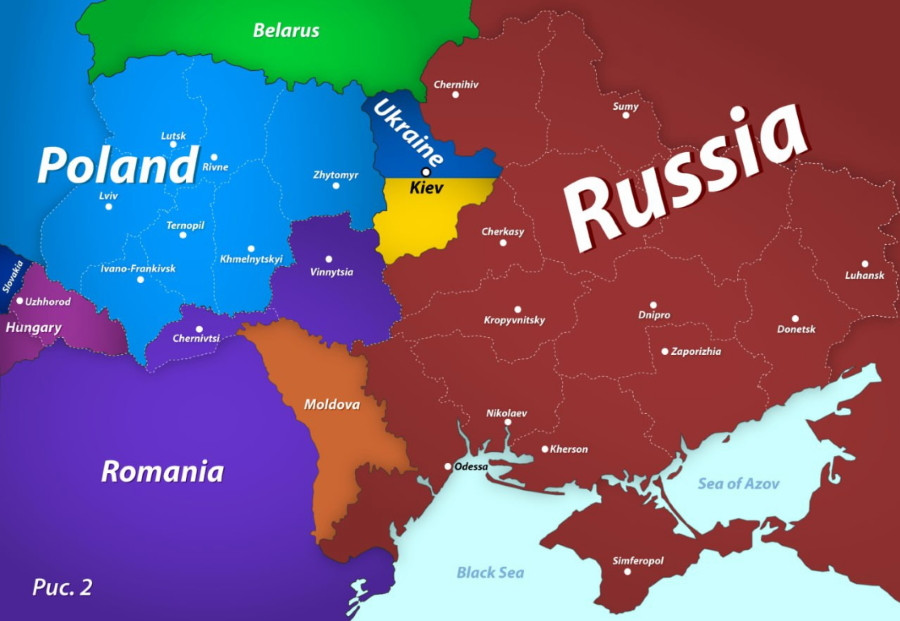 ��едведев опубликовал карту с регионами Украины в составе России, Польши иРумынии