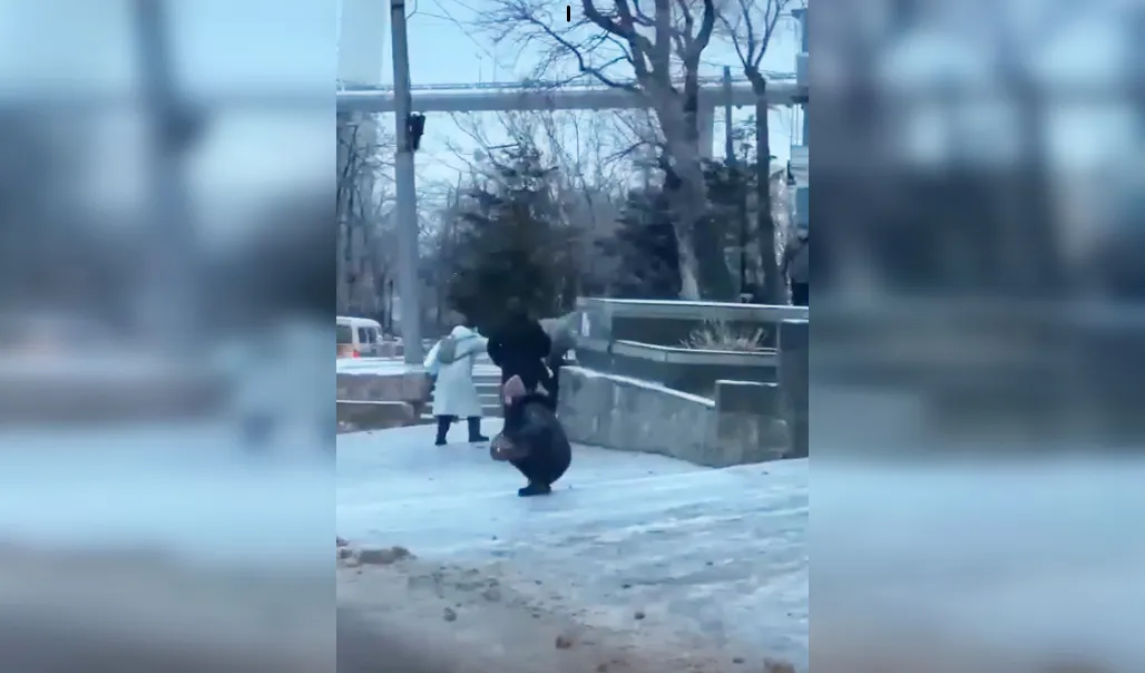 Ледяной дождь заставил прохожих ползать по тротуарам на карачках