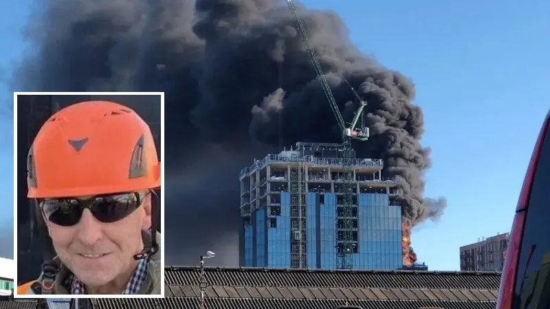 Необычное спасение рабочего во время пожара сняли на видео