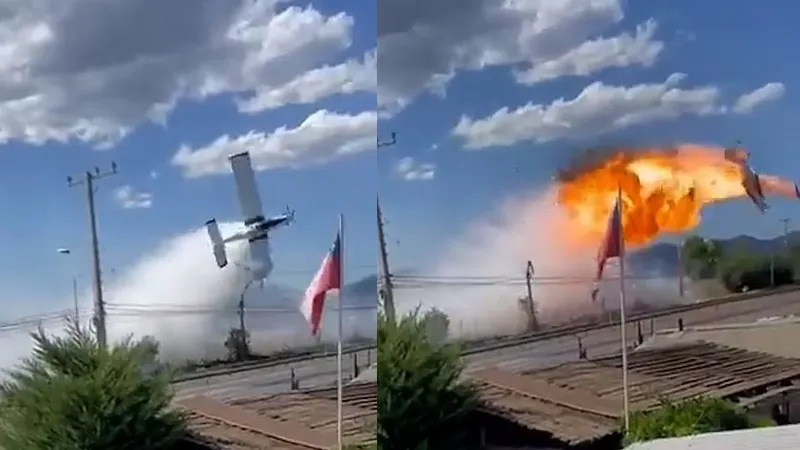 На видео попало крушение пожарного самолёта
