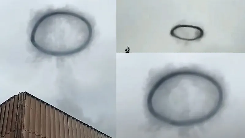 Таинственное чёрное кольцо зависло в небе и попало на видео