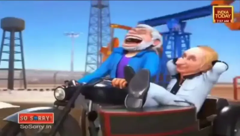 India Today показал мультфильм о Путине и Моди, мчащихся на мотоцикле мимо Трампа