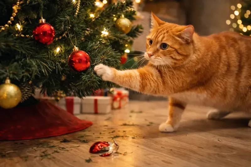Как не дать кошке перевернуть и уничтожить новогоднюю ёлку